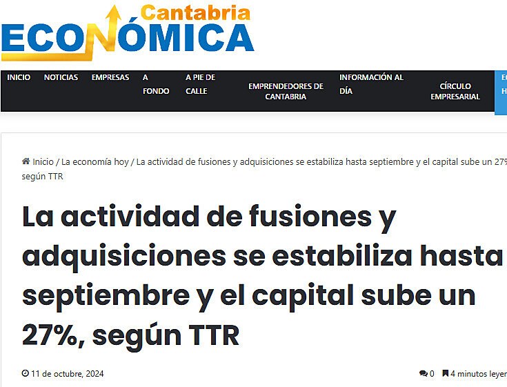 La actividad de fusiones y adquisiciones se estabiliza hasta septiembre y el capital sube un 27%, segn TTR